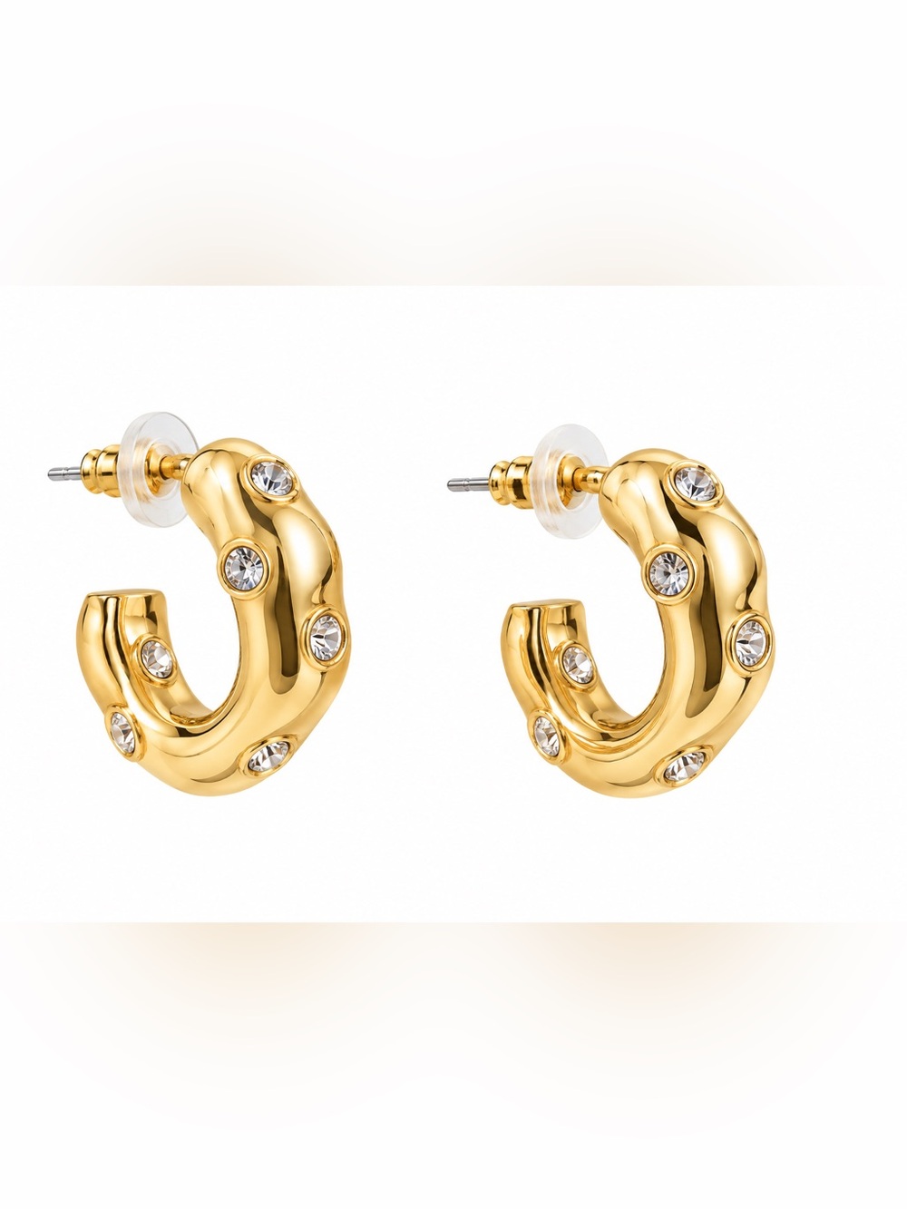 Forever 21 Gold Hoop Earrings with Clear Stone Accents
